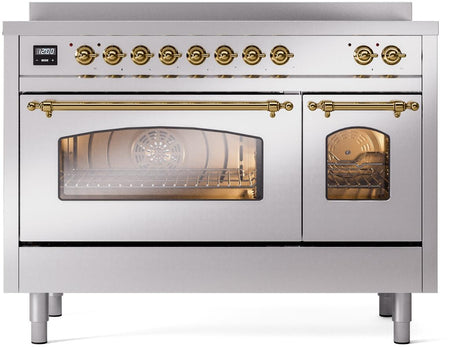 Nostalgie II 48 Inch Electric Freestanding Range in Stainless Steel with Brass Trim
