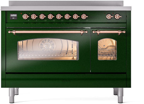 Nostalgie II 48 Inch Electric Freestanding Range in Emerald Green with Copper Trim