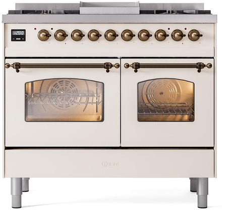 Nostalgie II 40 Inch Dual Fuel Liquid Propane Freestanding Range in Antique White with Bronze Trim