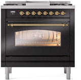 Nostalgie II 36 Inch Dual Fuel Liquid Propane Freestanding Range in Glossy Black with Brass Trim