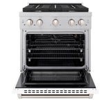 ZLINE 30 in. 4.2 cu. ft. 4 Burner Gas Range with Convection Gas Oven in DuraSnow' Stainless Steel with White Matte Door (SGRS-WM-30)