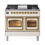 ILVE UND40FNMPAWGLP Nostalgie II Noblesse 40 inch Dual Fuel Range (Liquid Propane, Triple Glass Door, Antique White, Brass)