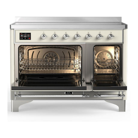 ILVE UMIB48QNR3AWC Majestic III 48 inch Induction Range with 6 Elements, 5.02 cu. ft. Total Oven Capacity (Solid Door, Antique White, Chrome)