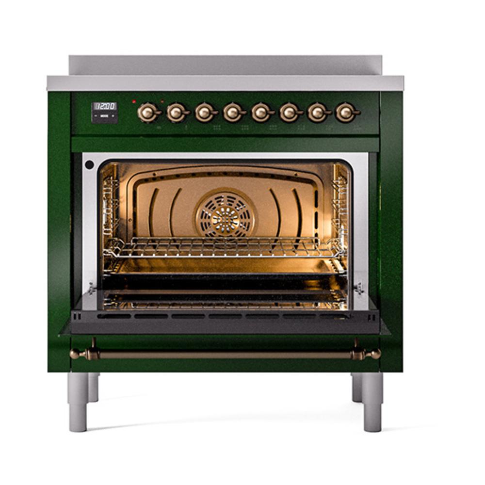 ILVE UNI366QNMPEGB Nostalgie II Noblesse 36 inch Induction Range (Solid Door, Emerald Green, Burnished)