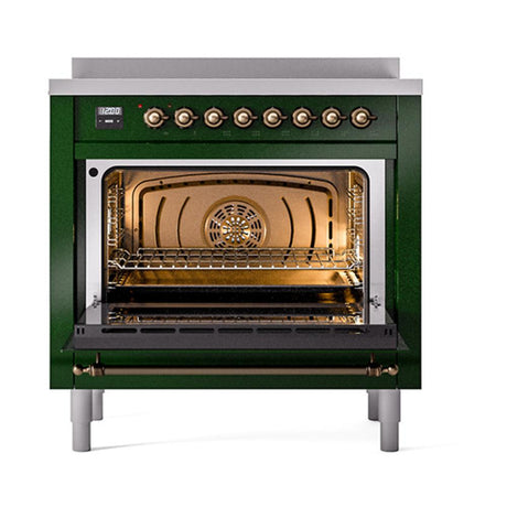 ILVE UNI366QNMPEGB Nostalgie II Noblesse 36 inch Induction Range (Solid Door, Emerald Green, Burnished)