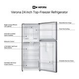 Verona VEFTF2412RSL 24 inch Top Freezer Refrigerator with 12 cu. ft. Total Capacity, Reversible Doors, Recessed Handle, Energy Star (Stainless Steel Look)