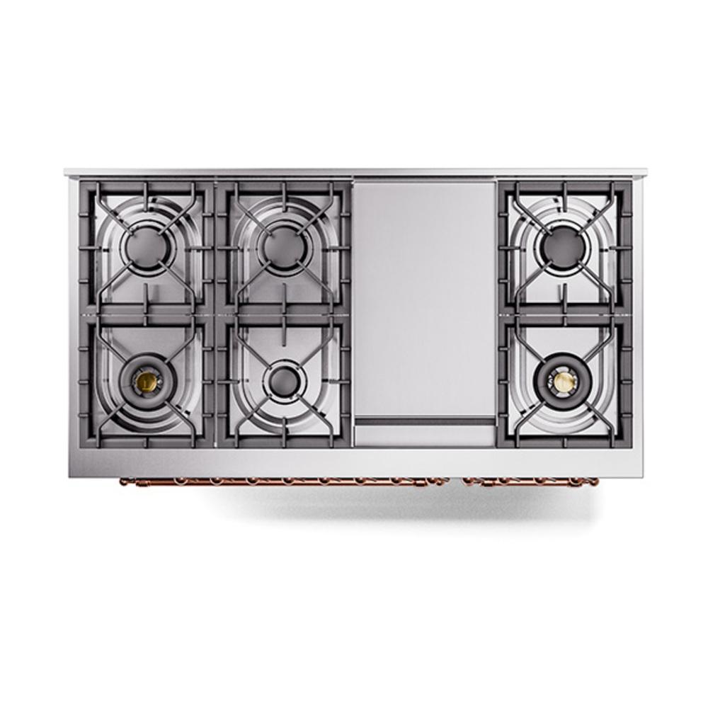 ILVE UN48FNMPMBP Nostalgie II Noblesse 48 inch Dual Fuel Range (8 Sealed Burners + Griddle, Natural Gas, Triple Glass Door, Midnight Blue, Copper)