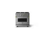 36"W. Open Burner Gas Range (Finish: Stainless Steel, Trim: Brushed Brass, Fuel: Propane)