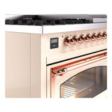 ILVE UN48FNMPAWP Nostalgie II Noblesse 48 inch Dual Fuel Range (8 Sealed Burners + Griddle, Natural Gas, Triple Glass Door, Antique White, Copper)