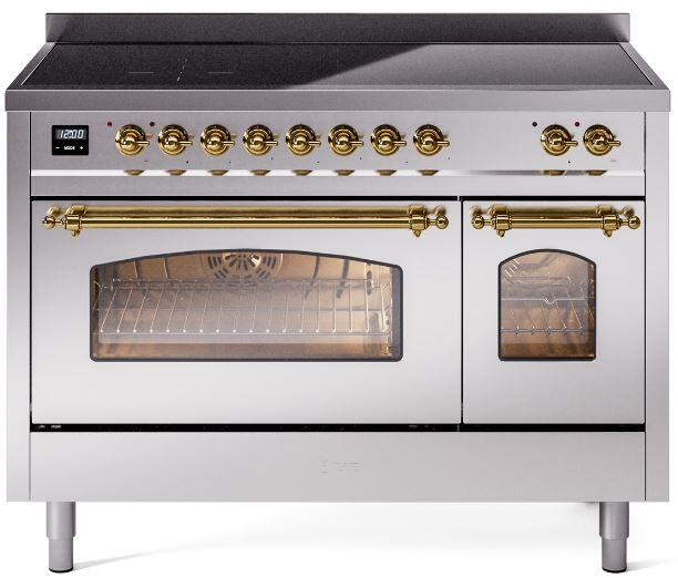 Nostalgie II 48 Inch Electric Freestanding Range in Stainless Steel with Brass Trim
