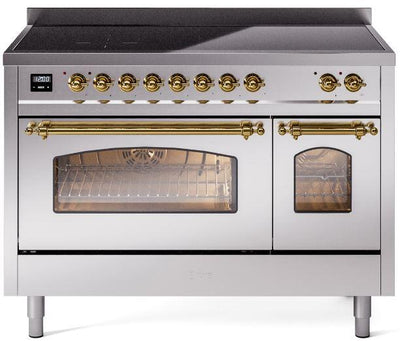 Nostalgie II 48 Inch Electric Freestanding Range in Stainless Steel with Brass Trim