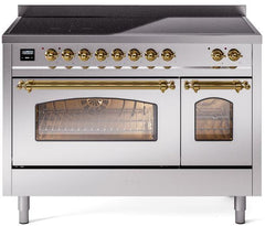 Nostalgie II 48 Inch Electric Freestanding Range in Stainless Steel with Brass Trim