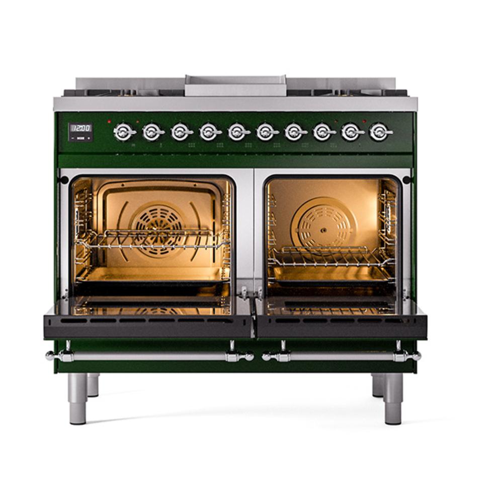 ILVE UND40FQNMPEGC Nostalgie II Noblesse 40 inch Dual Fuel Range (Natural Gas, Solid Door, Emerald Green, Chrome)
