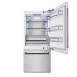 ZLINE Autograph Edition 36 in. 19.8 cu. ft. Built-In Bottom Freezer Refrigerator with Water Dispenser and Ice Maker in DuraSnow' Stainless Steel and Matte Black Accents (RBITZ-SN-36-MB)