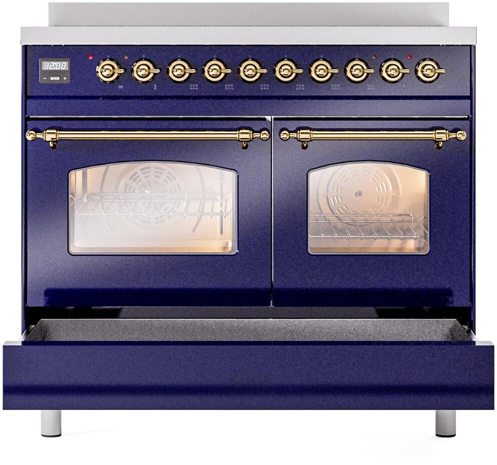 Nostalgie II 40 Inch Electric Freestanding Range in Blue with Brass Trim