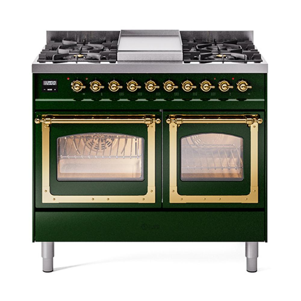 ILVE UND40FNMPEGGLP Nostalgie II Noblesse 40 inch Dual Fuel Range (Liquid Propane, Triple Glass Door, Emerald Green, Brass)