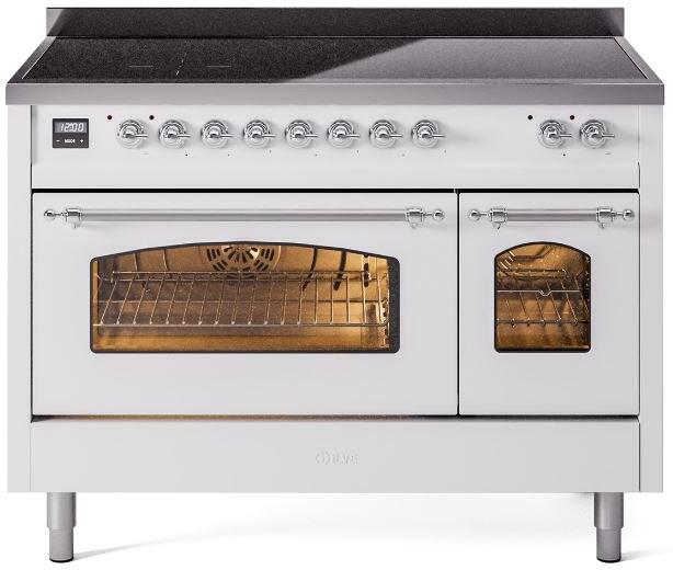 Nostalgie II 48 Inch Electric Freestanding Range in White with Chrome Trim