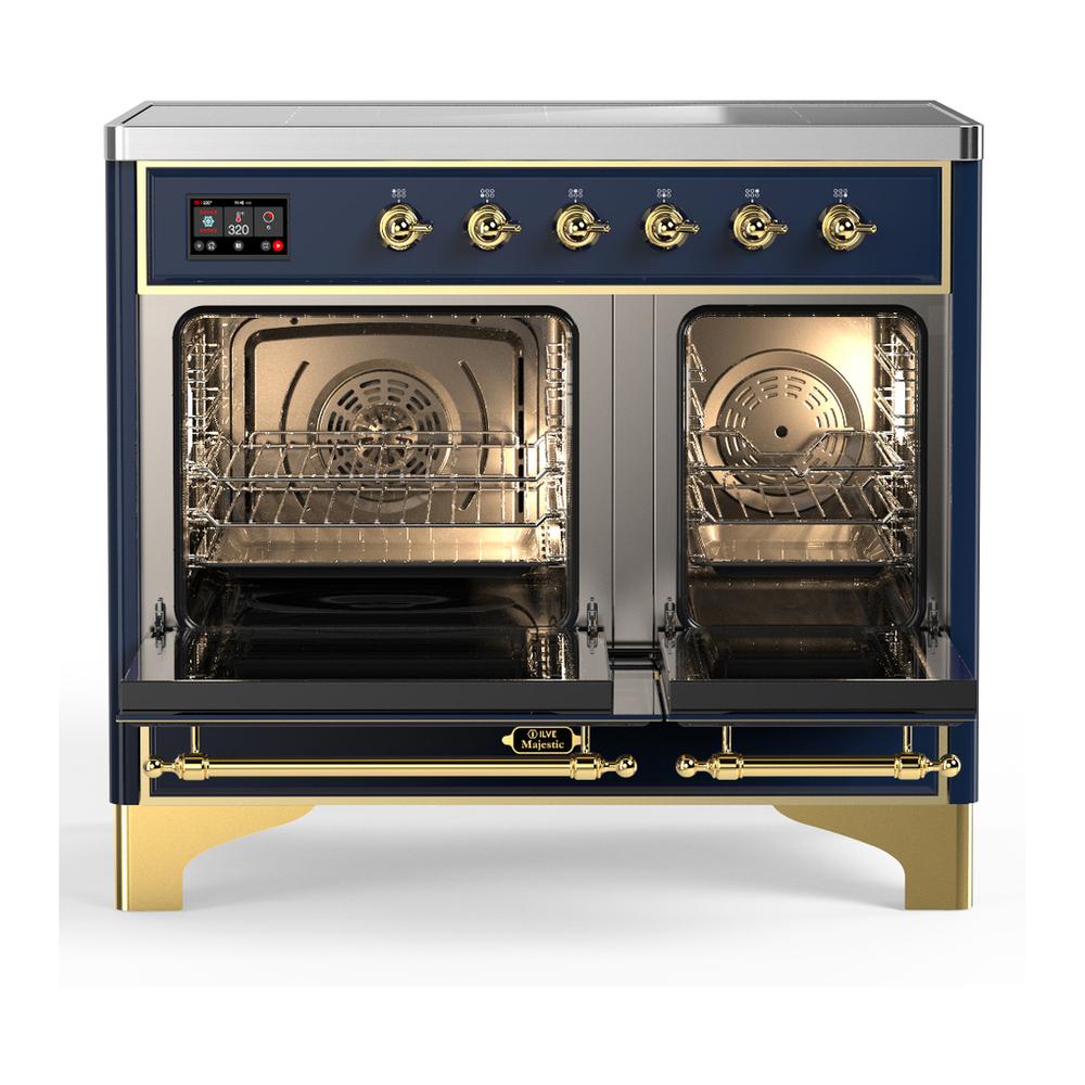 ILVE UMDIB40QNR3MBG Majestic III 40 inch Induction Range with 6 Elements, 3.82 cu. ft. Total Oven Capacity (Solid Door, Midnight Blue, Brass)