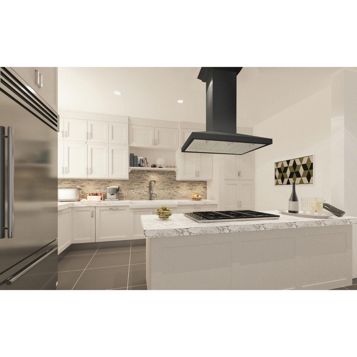 ZLINE 42 in. Wooden Island Mount Range Hood in Black - Includes Remote Motor