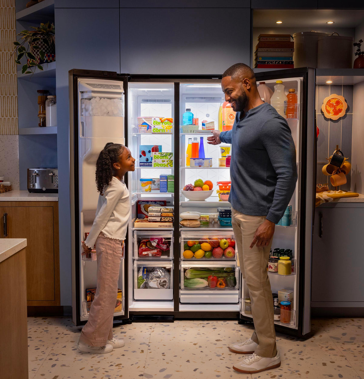 GE® 23.5 Cu. Ft. Counter-Depth Side-By-Side Refrigerator with LED Light Walls and Extra Tall Dispenser