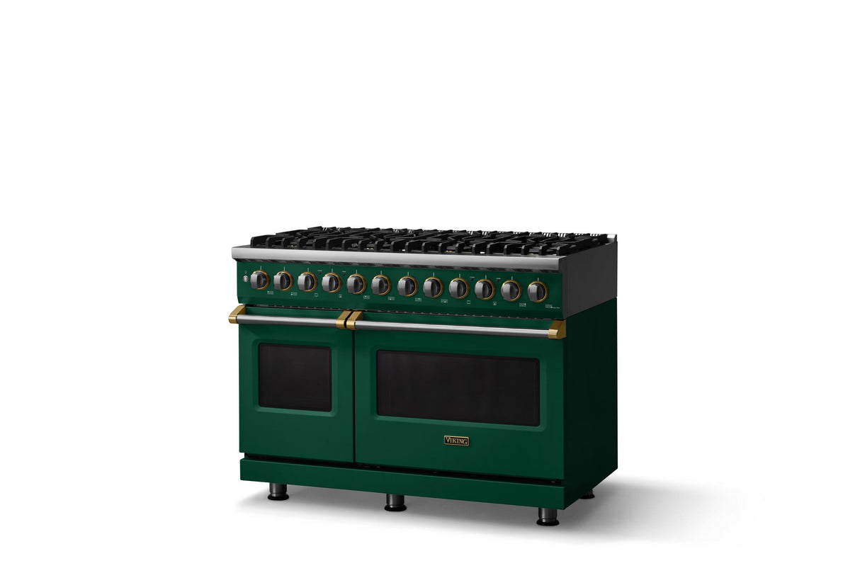 48"W. Dual Fuel Range (Burner: 8b, Finish: Ivy, Trim: Brushed Brass, Fuel: Natural Gas)