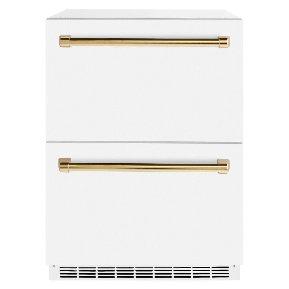 ZLINE Autograph Edition 24 in. Touchstone 168 Can Outdoor-Rated Dual Refrigerator Drawer with White Matte Doors and Polished Gold Handles (RDSOZ-WM-24-G)