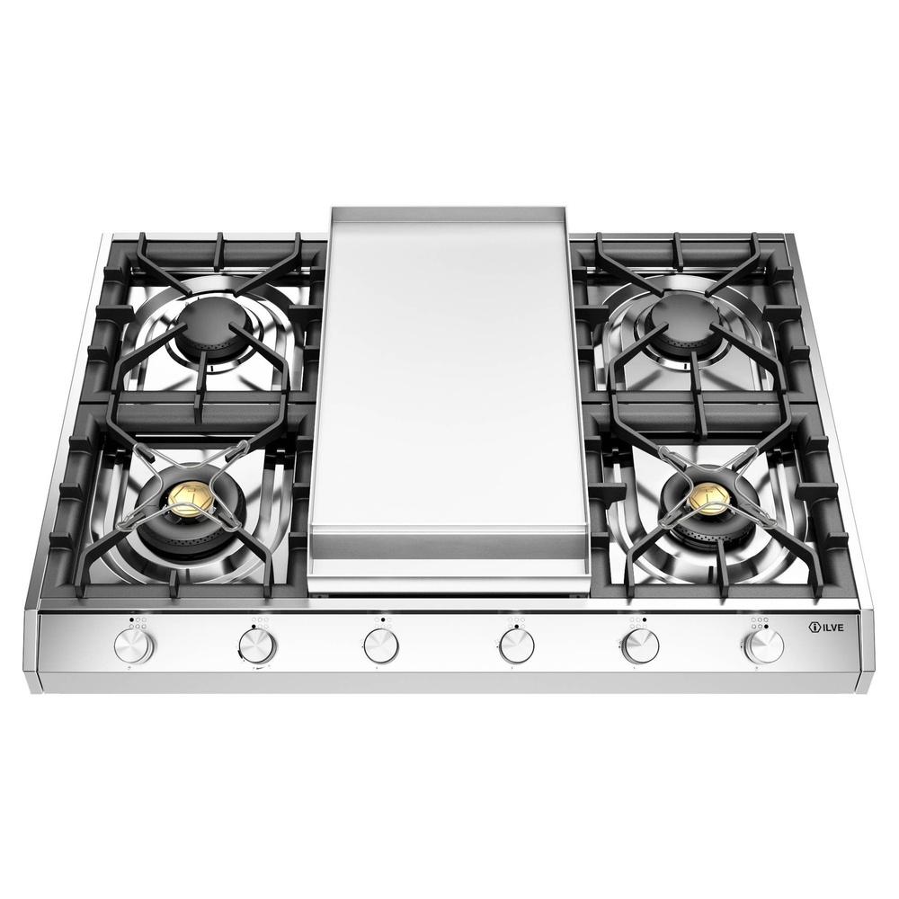 ILVE UHCP965FSSLP Professional Plus II 36 inch Built-In Gas Cooktop with Griddle, in Stainless Steel (Liquid Propane)