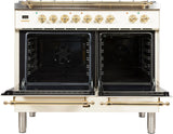 Nostalgie 40 Inch Dual Fuel Natural Gas Freestanding Range in Antique White with Brass Trim