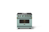 36"W. Dual Fuel Range (Burner: 4g, Finish: Splash, Trim: Brushed Brass, Fuel: Propane)