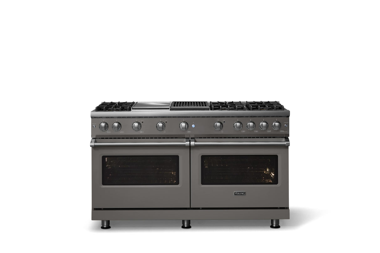 60"W. Sealed Burner Gas Range (Finish: Damascus Gray, Trim: Polished Chrome, Fuel: Natural Gas)
