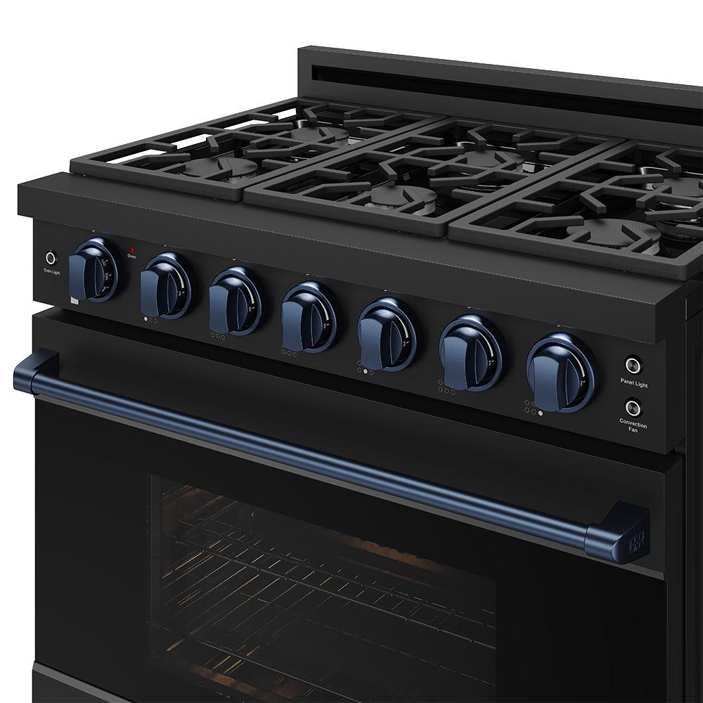 36 Inch Professional Gas Range With Precision Knob In Black and Blue  Gordon Ramsay Series