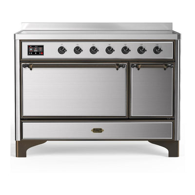 ILVE UMIB48QNR3SSB Majestic III 48 inch Induction Range with 6 Elements, 5.02 cu. ft. Total Oven Capacity (Solid Door, Stainless Steel, Burnished)
