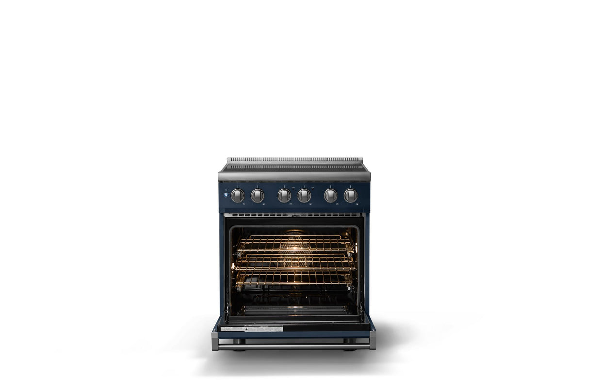 30"W. Induction Range (Finish: Slate Blue, Trim: Polished Chrome)