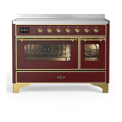ILVE UMIB48NR3BUG Majestic III 48 inch Induction Range with 6 Elements, 5.02 cu. ft. Total Oven Capacity (Triple Glass Door, Burgundy, Brass)