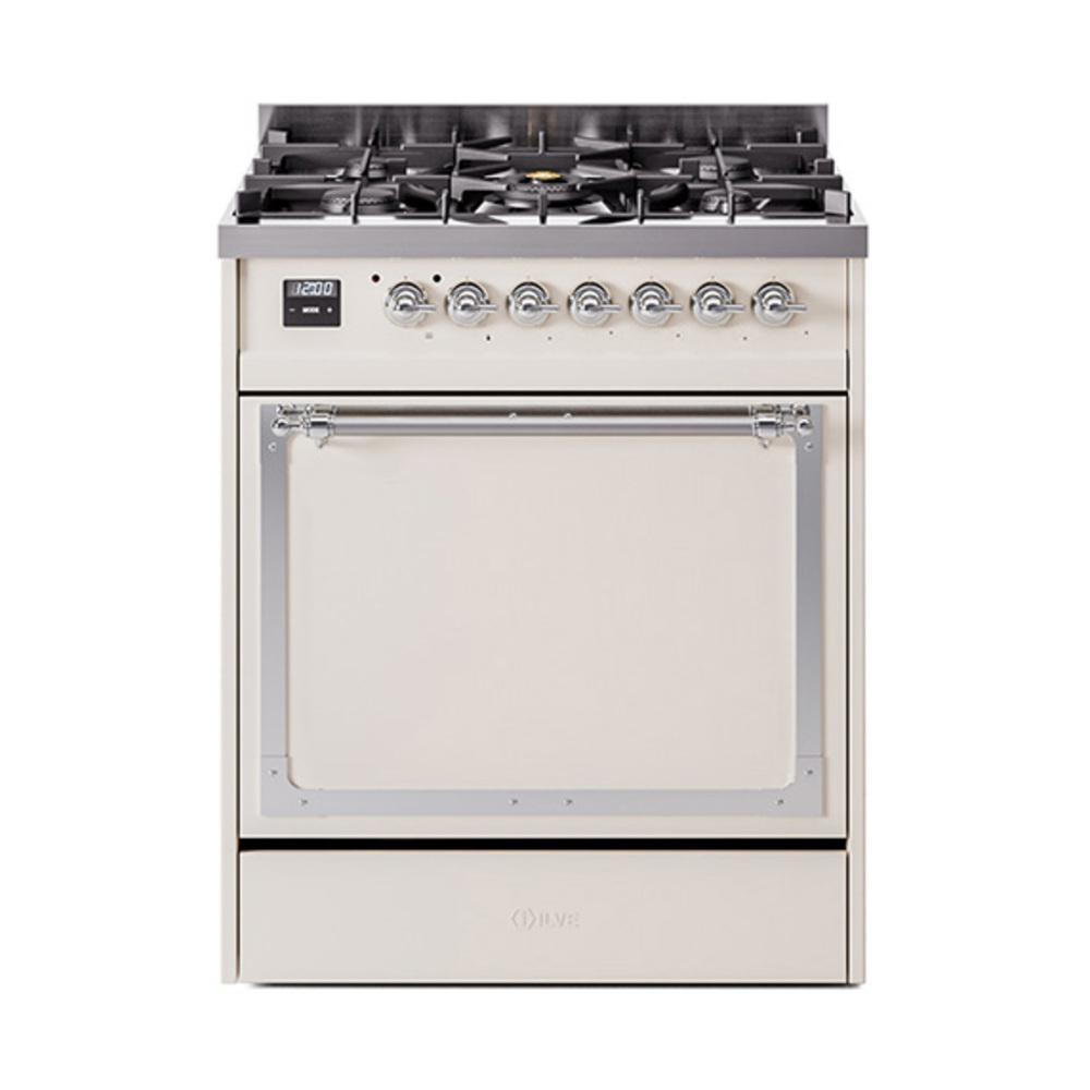 ILVE UN30QNMPAWC Nostalgie II Noblesse 30 inch Dual Fuel Range (Natural Gas, Solid Door, Antique White, Chrome)