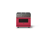 36"W. Open Burner Gas Range (Finish: Valentine, Trim: Brushed Brass, Fuel: Propane)