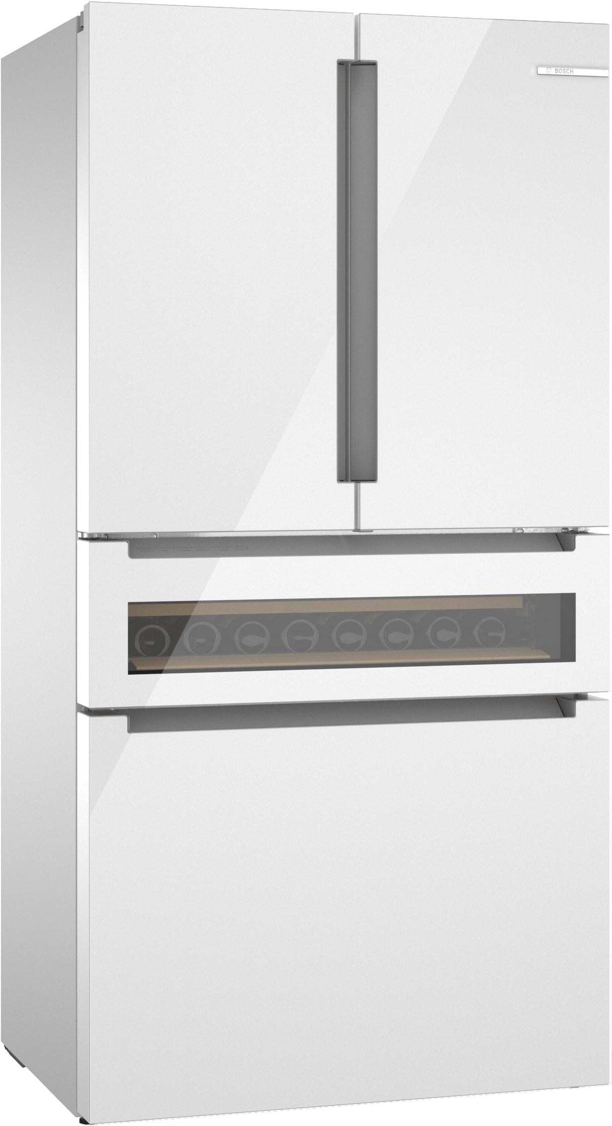 800 Series French Door Bottom Mount Refrigerator, Glass door 36" White, Total No Frost