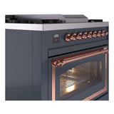 ILVE UN36FNMPBGPLP Nostalgie II Noblesse 36 inch Dual Fuel Range (Liquid Propane, Triple Glass Door, Blue Grey, Copper)