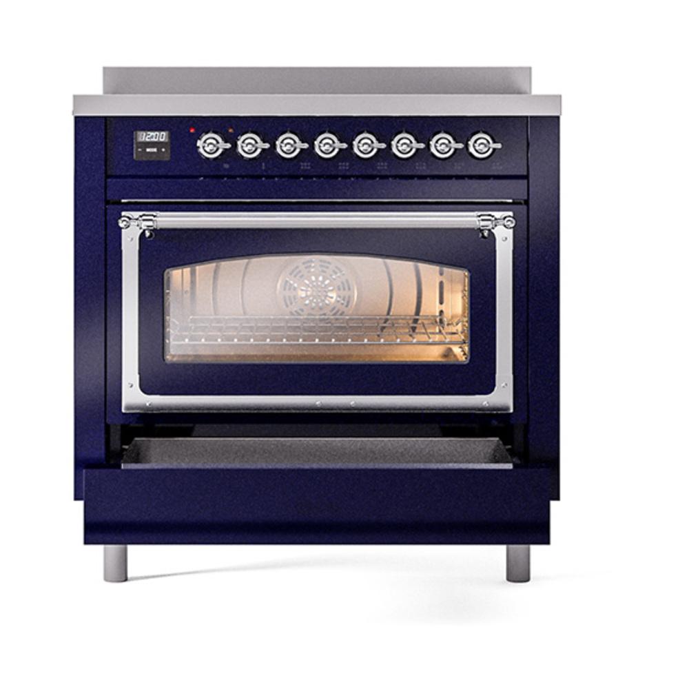 ILVE UNI366NMPMBC Nostalgie II Noblesse 36 inch Induction Range (Triple Glass Door, Midnight Blue, Chrome)