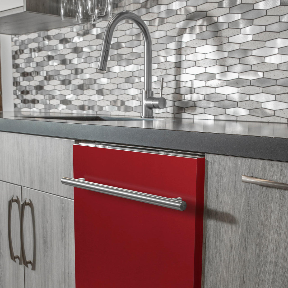 ZLINE 24 in. Top Control Dishwasher with Stainless Steel Tub and Modern Style Handle, 52dBa (DW-24) [Color: Red Gloss]