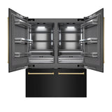 ZLINE Autograph Edition 60 in. 32.2 cu. ft. French Door Built-In Bottom Freezer Refrigerator with Water Dispenser and Ice Maker in Black Stainless Steel with Graphite Gray Interior and Polished Gold Accents (GRBIVZ-BS-60-G)
