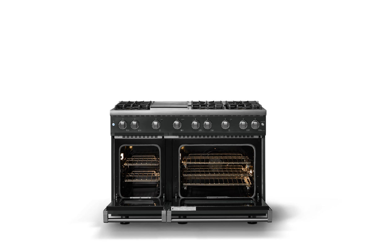 48"W. Sealed Burner Gas Range (Burner: 6g, Finish: Antique Bronze, Trim: Polished Chrome, Fuel: Natural Gas)