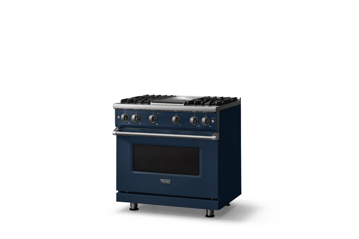 36"W. Sealed Burner Gas Range (Burner: 4g, Finish: Slate Blue, Trim: Polished Chrome, Fuel: Natural Gas)