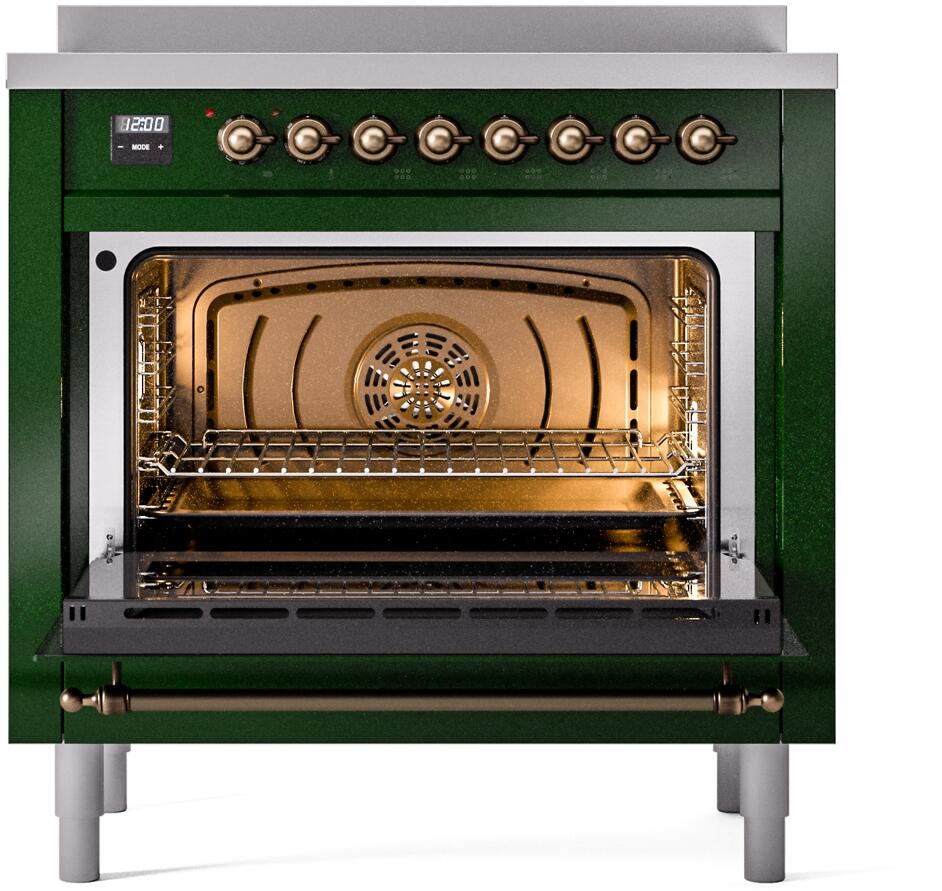 Nostalgie II 36 Inch Electric Freestanding Range in Emerald Green with Bronze Trim