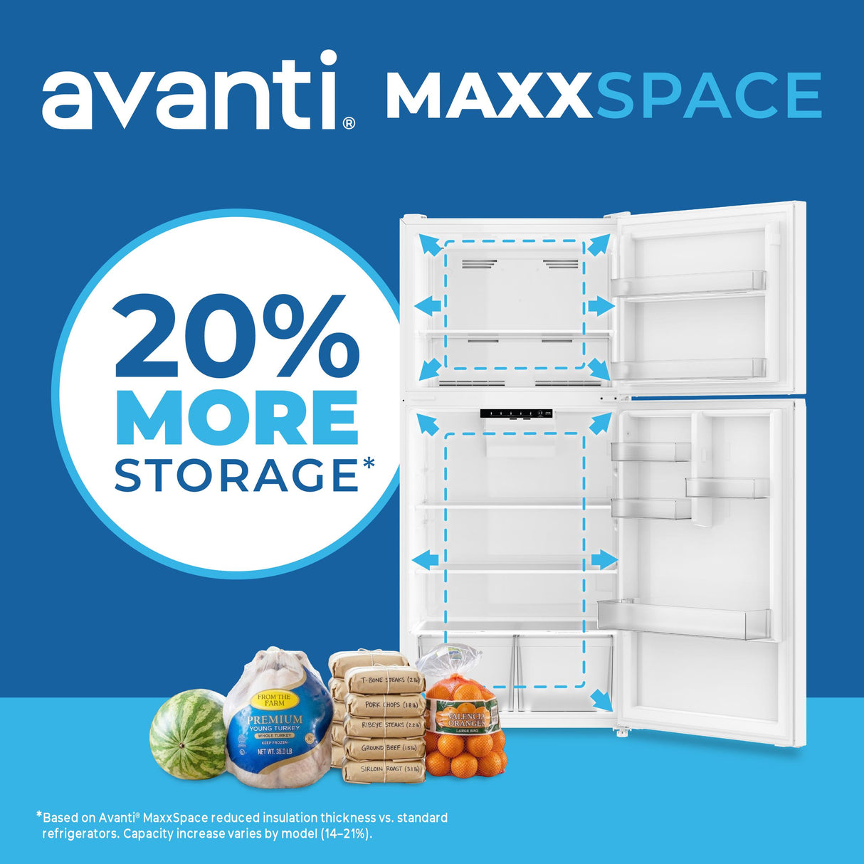 Avanti MaxxSpace Insulation™ Technology Garage-Ready Frost-Free Ice Maker-Ready Refrigerator, 21 cu. ft., ENERGY STAR, White (AVFF21DLJM0W)