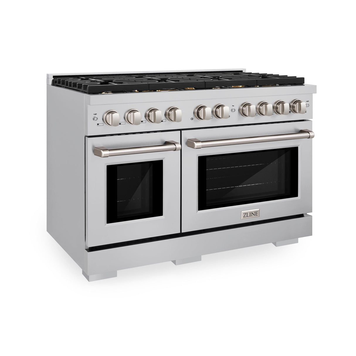 ZLINE 48 in. 6.7 cu. ft. Double Oven Gas Range in Stainless Steel with 8 Brass Burners (SGR-BR-48)