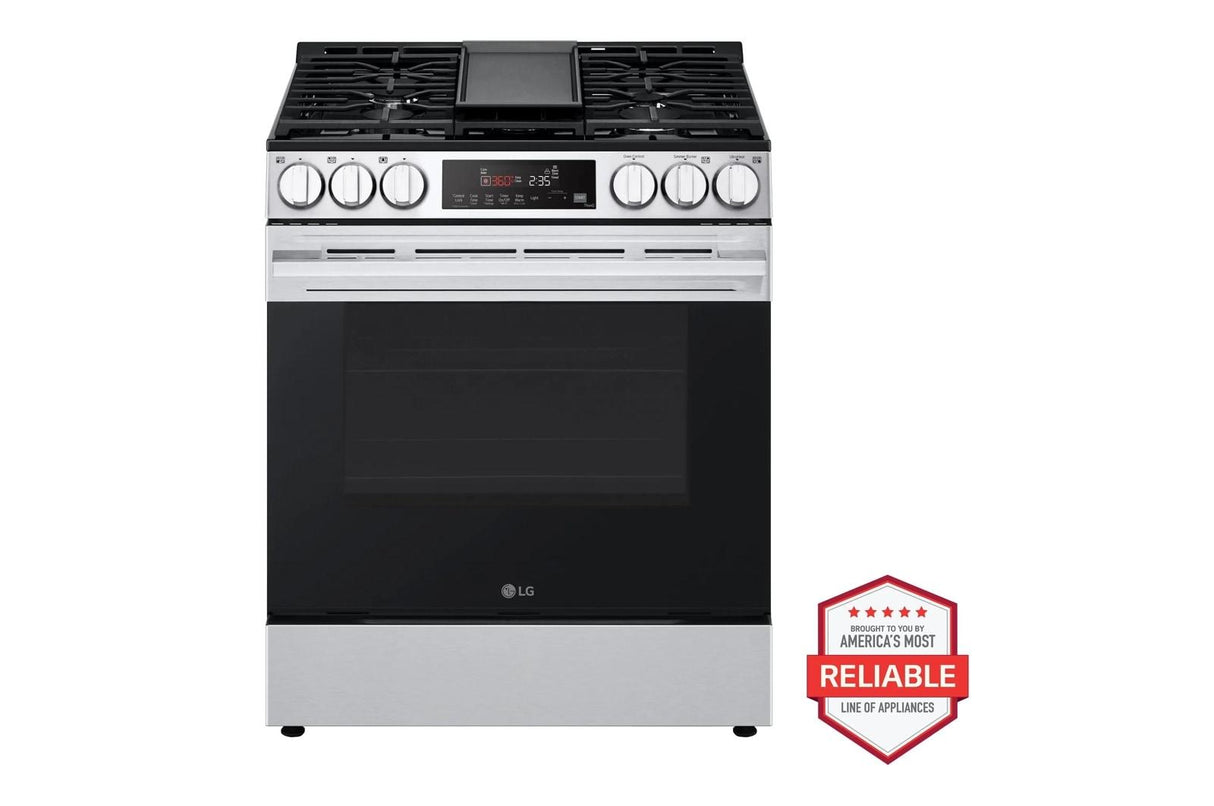 5.8 cu.ft. Smart Gas Single Oven Slide-in Range, Air Fry, Fan Convection, EasyClean®, Self Clean, ThinQ®, Printproof® Stainless Steel - New Handle