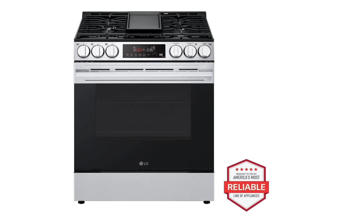 5.8 cu.ft. Smart Gas Single Oven Slide-in Range, Air Fry, Fan Convection, EasyClean®, Self Clean, ThinQ®, Printproof® Stainless Steel - New Handle
