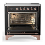 ILVE UMIB36NR3BKP Majestic III 36 inch Induction Range with 6 Elements, 3.5 cu. ft. Total Oven Capacity (Triple Glass Door, Glossy Black, Copper)