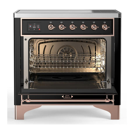 ILVE UMIB36NR3BKP Majestic III 36 inch Induction Range with 6 Elements, 3.5 cu. ft. Total Oven Capacity (Triple Glass Door, Glossy Black, Copper)